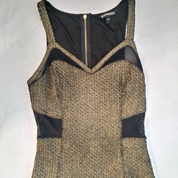 Express Gold Mesh Panel Sleeveless Mini Dress - Picture 3 of 4